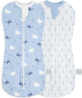 Baby Swaddle 0-2 Months, Cotton Arm-In Zipper Sleep Sack, Wearable Blankets Wrap for Newborn Infant Girls and Boys (Whale, Anchor, Pack of 2)