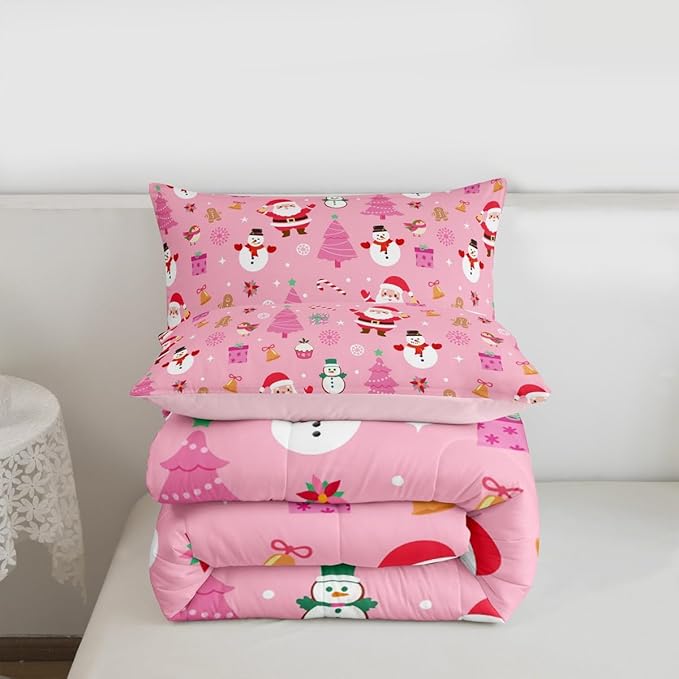 Feelyou Christmas Kids Comforter Set Queen Size Happy New Year Bedding Set Santa Claus Duvet Quilt for Kids Boys Girls Bedroom Merry Christmas Decor Microfiber Ultra Soft Breathable
