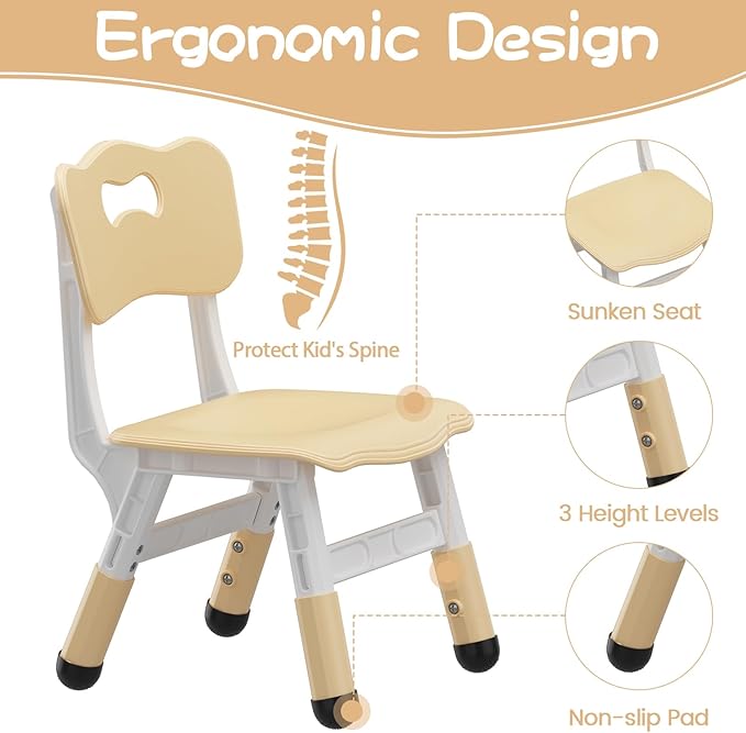 Kids Table and 4 Chairs Set, Height Adjustable Toddler Table and Chair Set for Ages 2-10, Graffiti Desktop, Non-Slip Legs, Arts & Crafts Table, Children Activity Table for Daycare Classroom Home