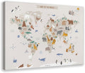 KIPNG Kids World Map - Playroom Animal World Map - Nursery Educational Poster Canvas Poster Wall Art Picture Paintings for Living Room Bedroom Decoration Frame-style24x36inch(60x90cm)