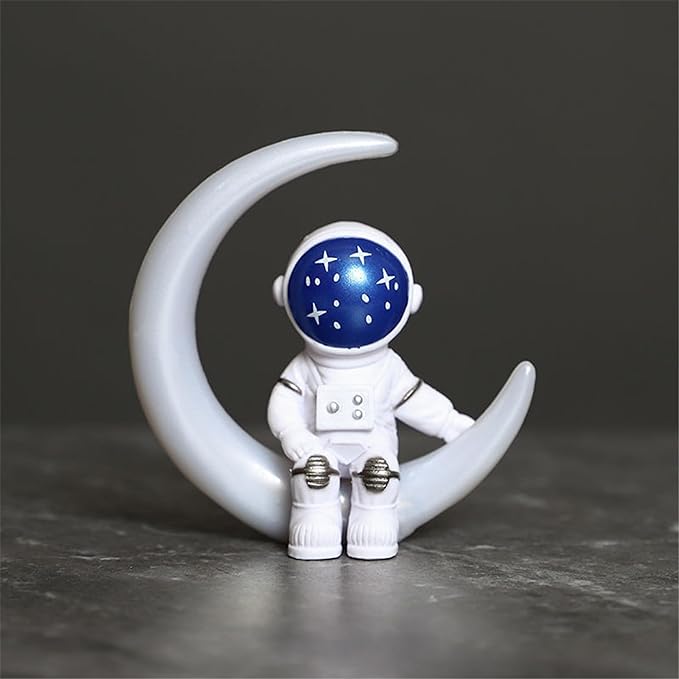 Blue White Astronaut Statues Set of 4, Spaceman Sculpture Figurines Outer Space Theme Decor for Nursery Room Cake Topper