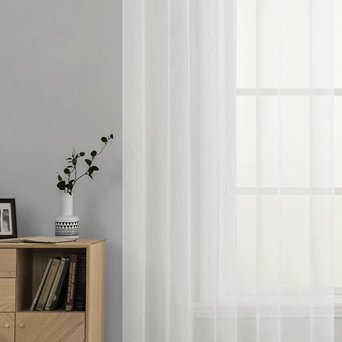 MIULEE Ivory Window Sheer Curtains for Bedroom Living Room Solid Elegant Net Drapes 2 Panels Width 42 x Length 84 Inches
