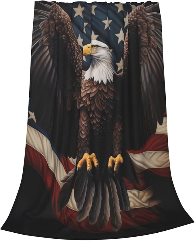 American Eagle Flag Blanket Gifts for Women Men Kids Bald Eagle Flannel Throw Blankets Soft Fuzzy Lightweight for Home Decor Couch Bed Sofa 60x50 Inches