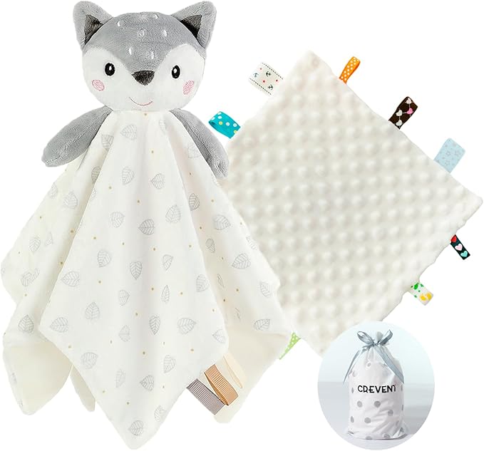 CREVENT Cozy Plush Baby Security Blanket, Loveys for Baby Girls and Boys, Birthday (Deer+Tag)
