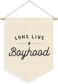 Boys Room Decor, Long Live Boyhood Linen Canvas Banner, Minimalist Boy Nursery Wall Hanging Pennant Flag Banner for Boys Kids Toddler Room Bedroom Playroom Decor, 15x11in