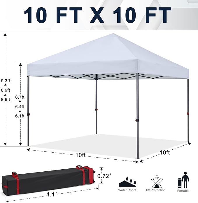 COOSHADE Durable Easy Pop Up Canopy Tent 10x10Ft, with 4 Sandbags(White)