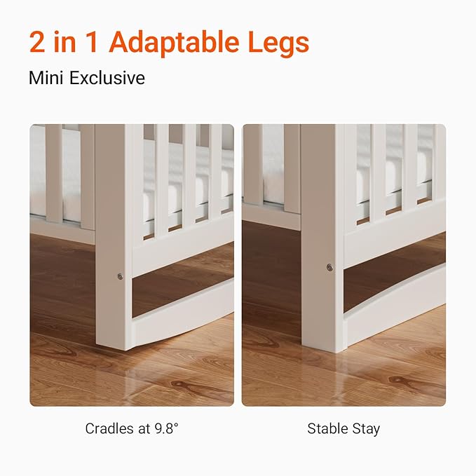 MAMAZING EvoNest Baby Crib, 6 in 1 Convertible Mini Crib with Wheels, 100% New Zealand Wood Growing Bed, 4 Adjustable Mattress Height, GREENGUARD Gold Certified, White