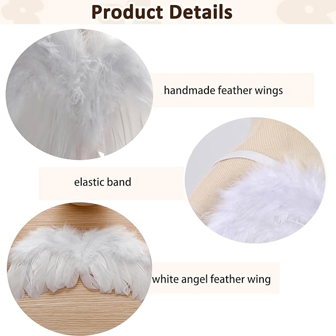 2PCS White Angel Feather Wings With Yellow Daisy Flower Headband Set For Newborn Infant Toddler Kids Baby Girls Photography Props Birthday Gift(Color C, One Size)