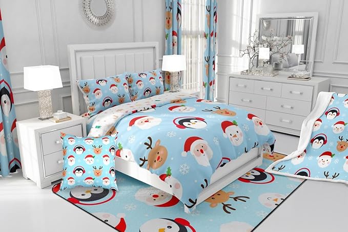 Feelyou Merry Christmas Comforter Set All Season Santa Claus Bedding Set with 2 Pillow Cases Deer Penguin Microfiber Kids Full Bedclothes Snowman Bedroom Decor Duvet Quilt Breathable Soft Lightweight