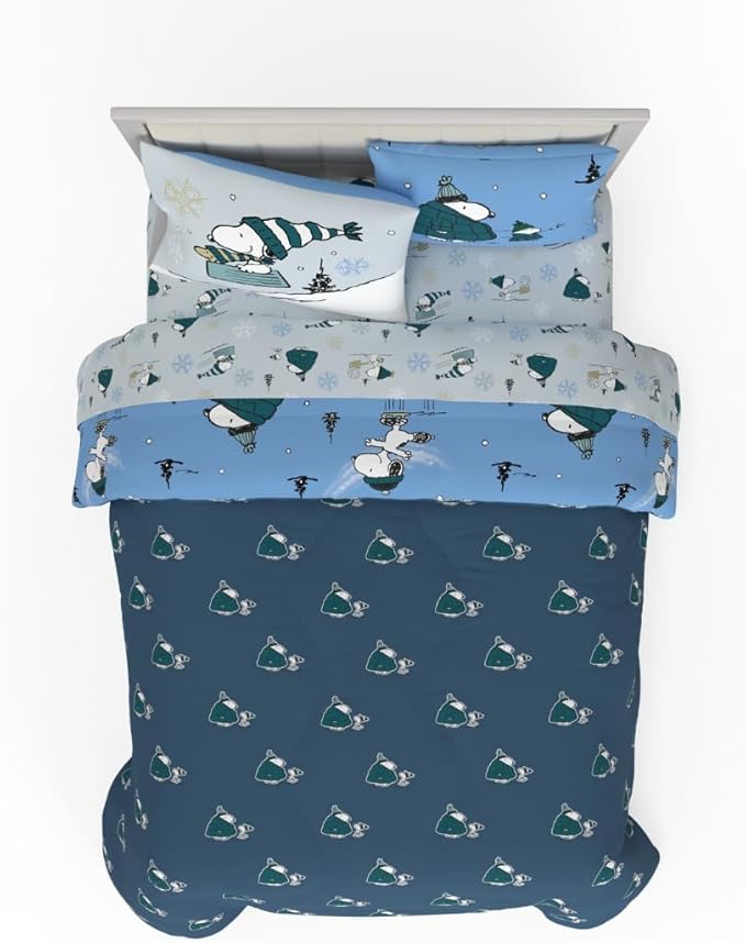 Collectibles Peanuts Snoopy Puffer Holiday & Christmas Bedding Super Soft Comforter and Sheet Set with Sham, 7 Piece Queen Size (Officially Licensed Product) by Franco