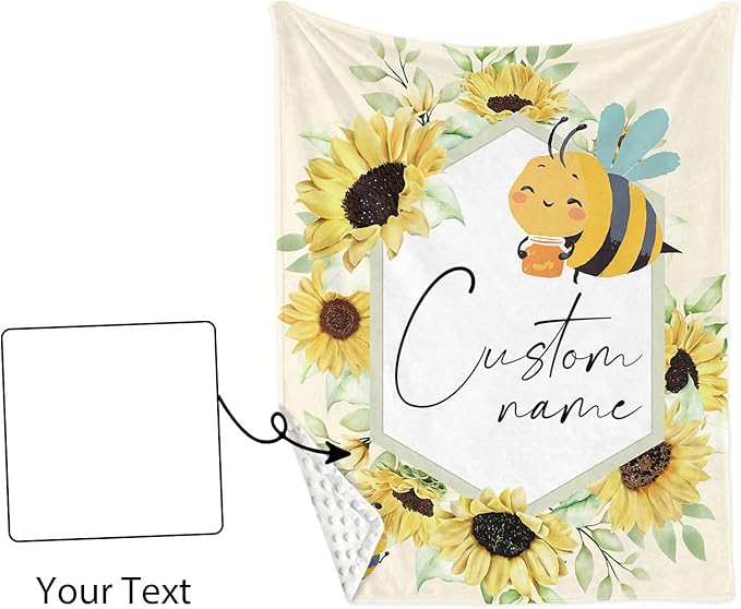 Custom Baby Crib Bedding Set,Personalized Name Yellow Bee Pattern Nursery Bed Set 4 Piece,Baby Blanket Fitted Sheet Nursery Rug Wall Art Set,Custom Room Decor Idea Gift for Newborns Boys Girls