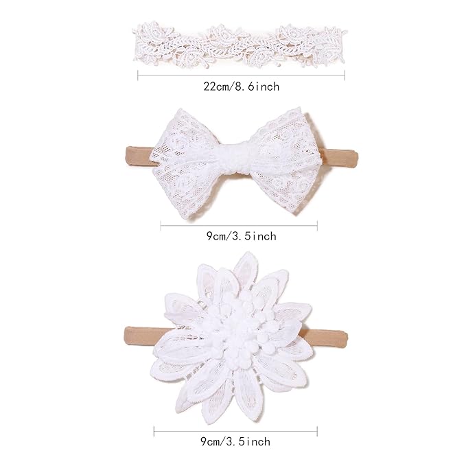 cherrboll Baby Girl Nylon Headbands, 3Pcs Handmade Floral Hair Bows, Stretchy Flower Hairbands for Newborns Infants Toddlers