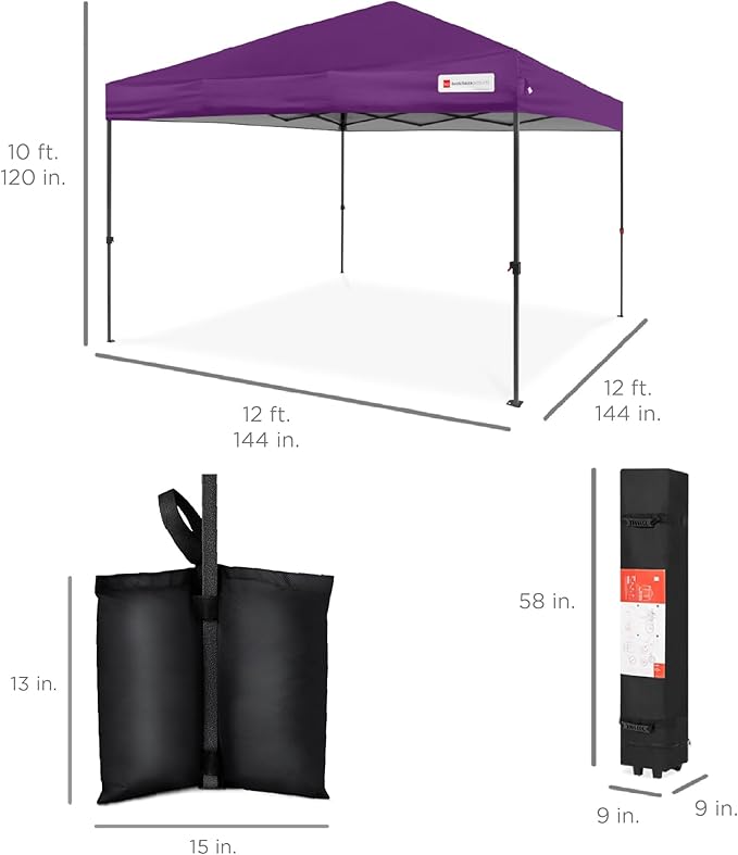 Best Choice Products 12x12ft 1-Person Setup Pop Up Canopy Tent Instant Portable Shelter w/ 1-Button Push, Case, 4 Weight Bags - Amethyst Purple