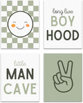 OFJE Sage Green Baby Boy Long Live Boyhood and Little Man Cave Wall Art Prints Set of 4, Baby Boys Posters for Nursery Kids Room Playroom Bedroom Decor, 8x10 Unframed