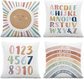 Kids Playroom Decor,Boho Sun Alphabet Throw Pillow Covers,Kids Reading Nook Decor Pillowcase for Classroom Playroom Nursery,18x18 Inch Pillowcase Set of 4