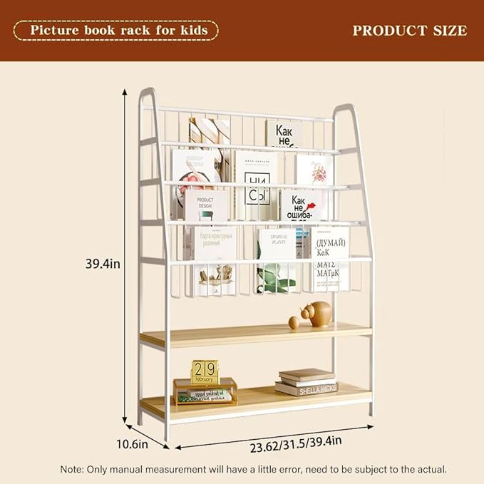 Metal Kids Bookshelf and Toy Storage Organizer,6 Tier Childrens Bookcase,Magazine Rack Floor,Book Shelf for Kids Rooms Classroom Nursery Living Room Office (White, L:39.4")