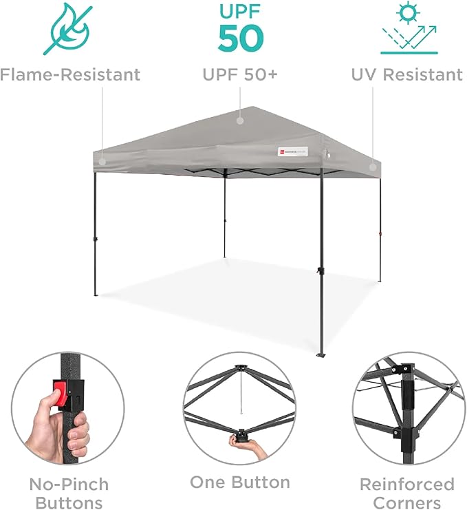 Best Choice Products 12x12ft 1-Person Setup Pop Up Canopy Tent Instant Portable Shelter w/ 1-Button Push, Case, 4 Weight Bags - Light Gray