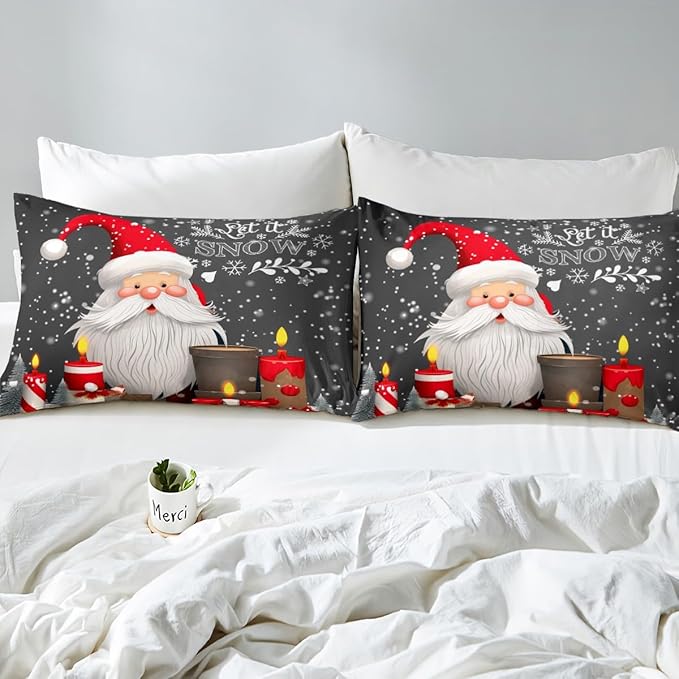 Christmas Duvet Cover Set Twin Size Santa Claus with Candles and Gift Boxes Print Bedding Set 2pcs for Kids Boys New Year Theme Comforter Cover Winter Snow Quilt Cover with 1 Pillowcase,No Comforter