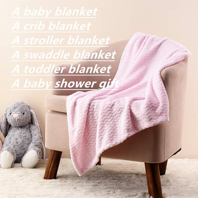 CREVENT 2Pcs 30''X40'' Cute Cozy Fluffy Warm Baby Blankets for Infants Toddlers' Bedding Crib Cot Stroller - Grey Cloud + Wave Pink