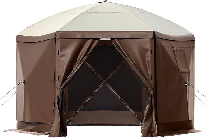 10 x 10 FT Gazebo Tent, Pop Up Design Camping Gazebo Tent, 6-Sided Pop-up Canopy Shelter Tents Portable 8 Person Gazebos Screen Tents for Camping and Backyard Activities