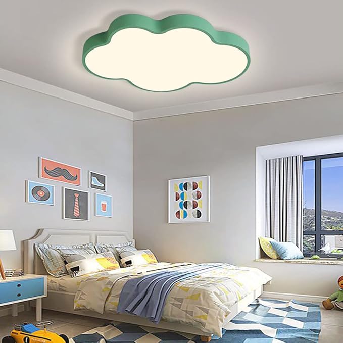LED Ceiling Light Fixture,23 Inch Modern Cloud Shape Recessed Ceiling Lights, Dimmable Light,Green 36W Close to Ceiling Lighting Flush Mount Living Room Bedroom,3000K-6000K