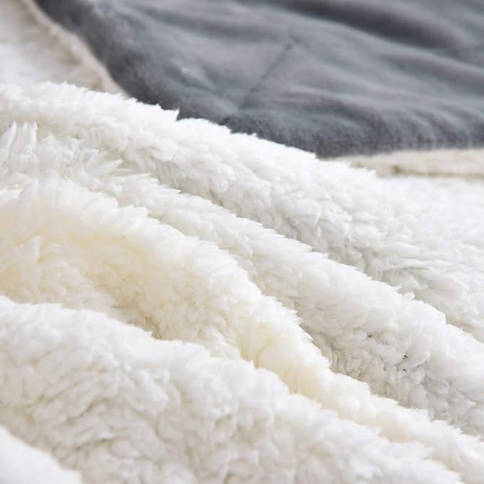 NANPIPER Sherpa Blanket Warm Blankets for Winter Super Soft Fuzzy Flannel Fleece/Wool Like Reversible Velvet Plush Couch Blanket Lightweight(Grey Throw Size 50"x60")