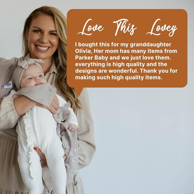 Parker Baby Muslin Lovey Security Blanket for Babies | 100% Organic & Hypoallergenic Muslin Cotton | Soft & Safe for Newborns and Toddlers | Travel Friendly Sleep Soother