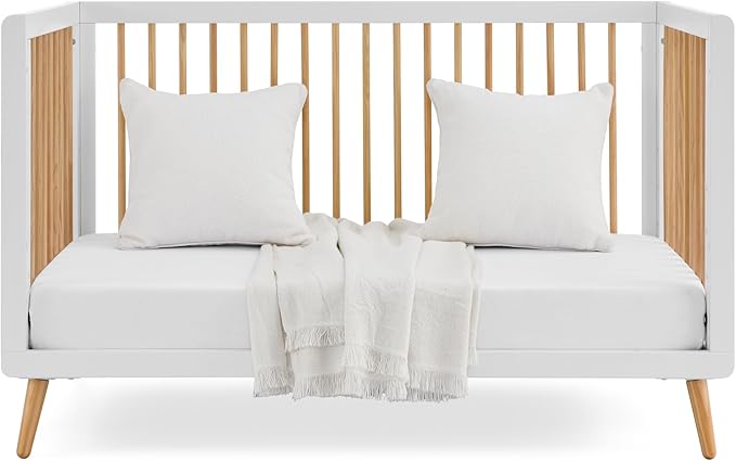 Tatum 3-in-1 Convertible Crib - Included Toddler Guard Rail, White/Natural Finish, Adjustable Mattress Height, Converts to Toddler Bed & Daybed, Fits Standard Full-Size Crib Mattress