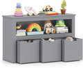 Costzon Toy Storage Cabinet, Toy Chest w/ 3 Removable Drawers, Wheels & Spacious Tabletop, Toddler Storage Organizer for Kids Room, Playroom & Nursery (Grey, 13" D x 40" W x 24.5" H (3 Drawers))