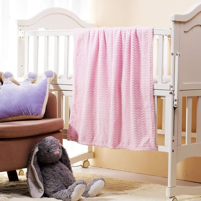 CREVENT 2Pcs 30''X40'' Cute Cozy Fluffy Warm Baby Blankets for Infants Toddlers' Bedding Crib Cot Stroller - Giraffe + Pink