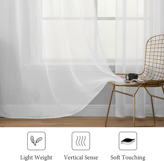 MIULEE White Window Sheer Curtains for Bedroom Living Room Solid Elegant Net Drapes 2 Panels Width 38 x Length 45 Inches
