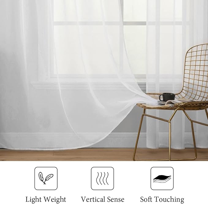 MIULEE 2 Panels Solid Color White Sheer Window Curtains Elegant Window Voile Panels/Drapes/Treatment for Bedroom Living Room (54 X 105 Inches White)