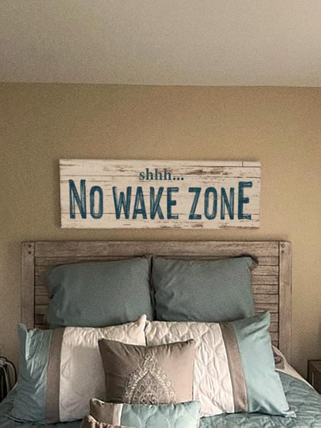 TAILORED CANVASES - No Wake Zone Sign, Charming Wall Decor for lakehouse and house, 'Shh No Wake Zone' Sign, Rustic Above Bed Decor, Lake House, Ideal Gift for Any Space 8x24.