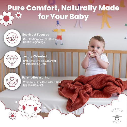 100% Organic Cotton Baby Knitted Blanket with Gift Box - Soft Toddler, Crib, Stroller Blanket - Neutral Swaddle and Receiving Blanket for Newborns, 30"x40", Amberglow