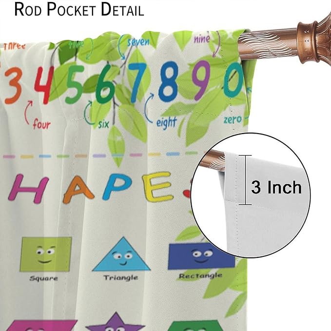 Kids Alphabet Curtain Cartoon Animal Nursery Rustic Leaves Plant Funny School Education Learning Tools Printed Rod Pocket Blackout Window Drapes for Bedroom Living Room 63" W X 63" L