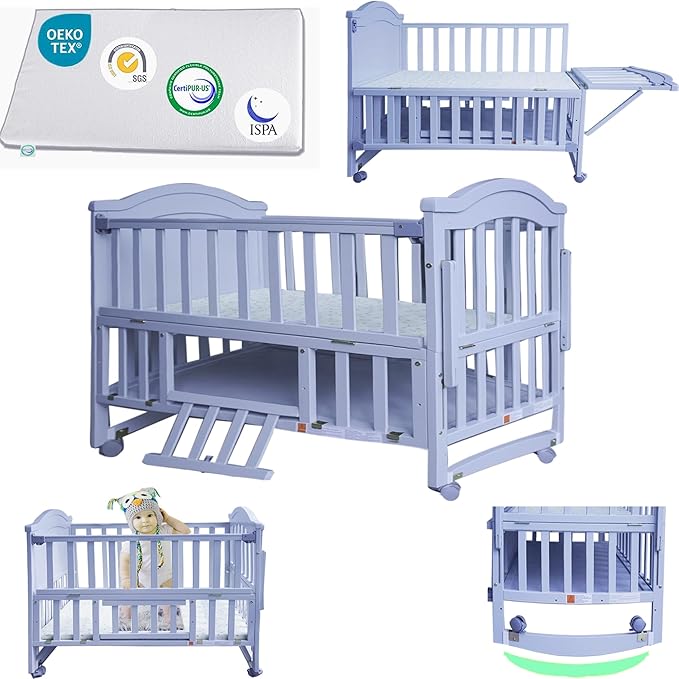Portable Mini Baby Crib 4 in 1 with Memory Foam Mattress(38" by24) Included, Cunas para Bebes Convertible Crib with Foldable Storage Baby Playpen Bassinet Bedside Sleeper Bed (Gray)