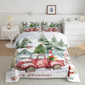 Red Old Truck Comforter Set Twin Size,Christmas Tree Gnome Bedding Set for Kids Boys Girls Room Decor,Snowman Winter Rustic Style Quilt Set 2Pcs,Merry Christmas Retro Duvet Insert,1 Pillowcase