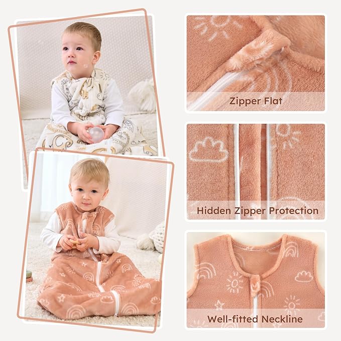 Yoofoss Fleece Baby Sleep Sack 2 Pack 1.5 Tog Baby Wearable Blanket with 2-Way Zipper