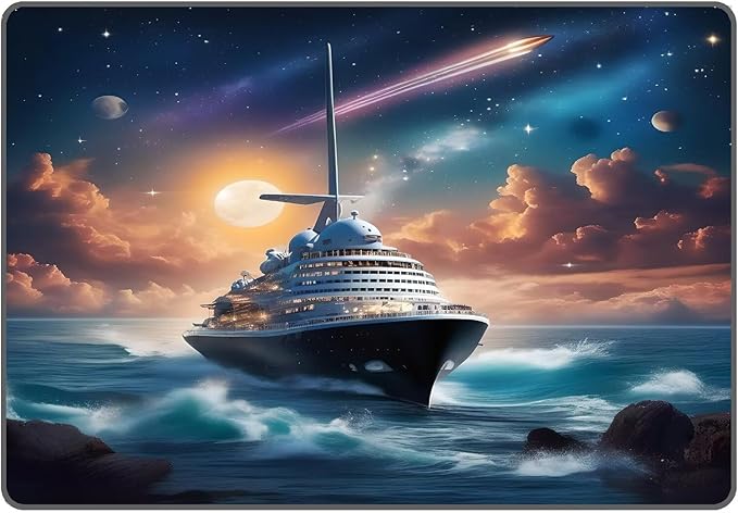 Galaxy Rug for Boys Room Nautical Ferry Boat Rugs for Kids Bedroom Cloud Ocean Space Carpet Sun Planet Printed Throw Rugs Doormat Living Room,31 in X 47 in