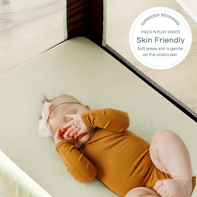 GRSSDER Mini Crib Sheets Fitted, Pack and Play Sheets 3 Pack, Ultra Soft Stretchy Pack N Play Sheets, Universal Fit for Playard Mattress, Jersey Crib Sheets Neutral for Boys and Girls, Sage Green