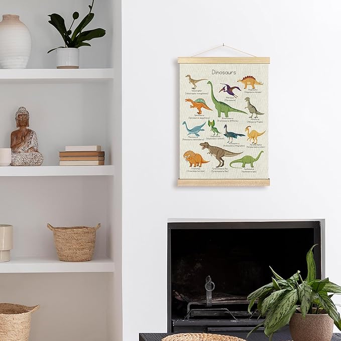 BCUANGD Dinosaur Dino Wall Decor - Toddler Boys Room Wall Art Poster Hanger with Wood Frames, Inspirational Wall Hanging Canvas Decor for Kids Baby Room Nursery Bedroom, 12x16 Inches