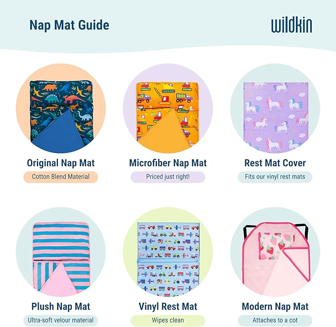 Wildkin Kids Original Nap Mat – Cozy Kids Sleep Mat with Pillow, Ideal for School & Travel - Transportation