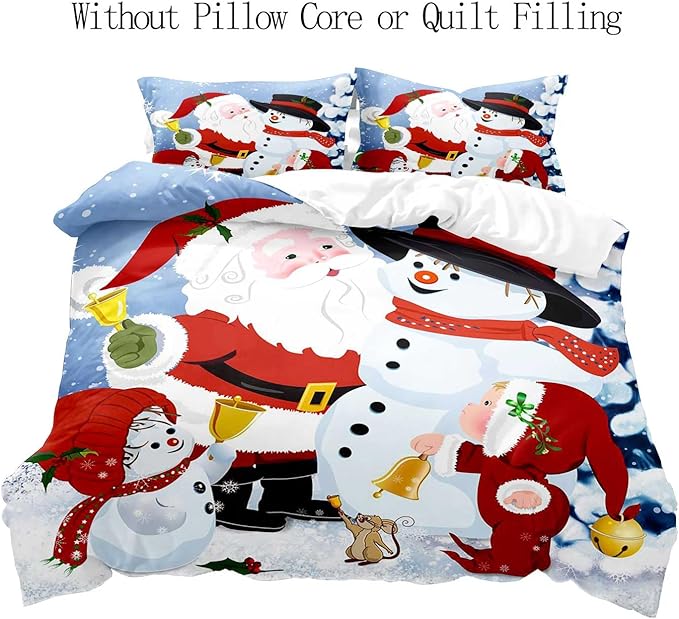 LUVIVIHOME 3PCS Christmas Duvet Cover Queen Bedding, Boys Girls Kids Bedding, Cartoon Cute Snowman Santa Claus Winter Holiday New Year Xmas Christmas Comforter Bedspread Quilt Cover, 2 Pillow Cases
