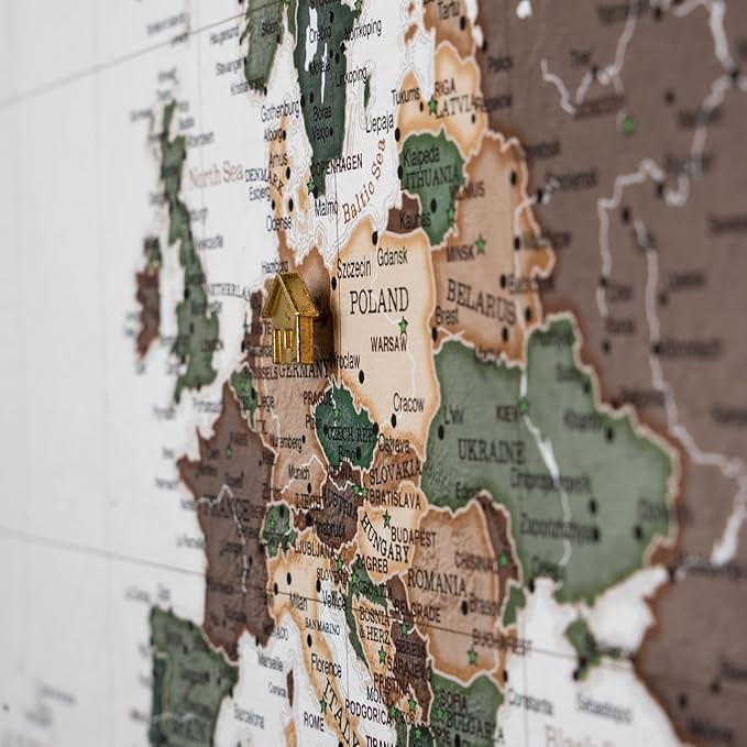Canvas World Map with Cork Pin Board - English Lettering - Decorative Wall Decoration for All Rooms - Canvas Pictures with World Map Motif (90x60 cm, Pattern 24)
