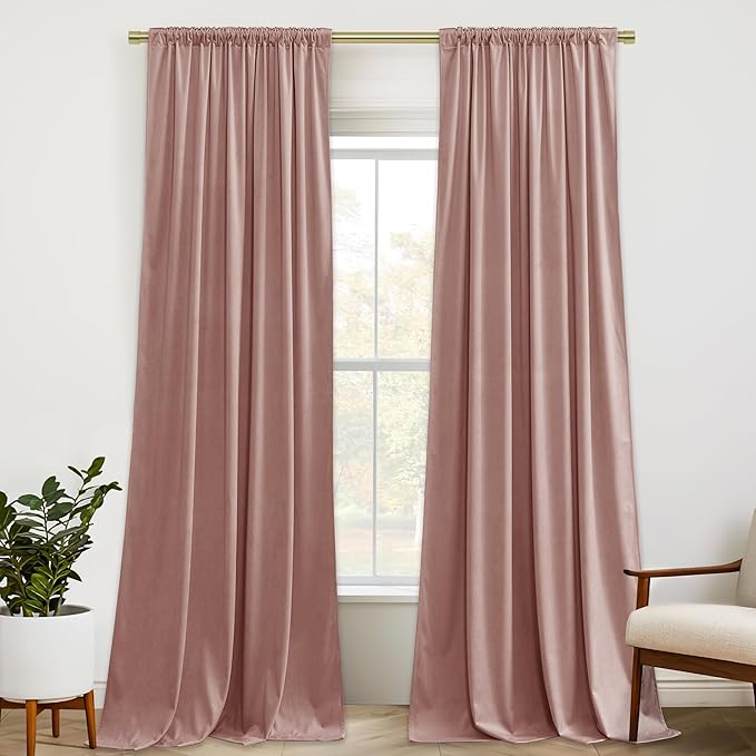 StangH Nursery Pink Velvet Curtains 108 inches Long, Privacy Room Darkening Window Drapes Elegant Home Decor for Birthday Party Backdrop/Girls Room, Dusty Pink, W52 x L108, 2 Panels