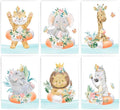 Safari Animal Nursery Decor Prints - Set of 6 Watercolor Sea - Gift Jungle Designs Baby Room 8X10 Unframed