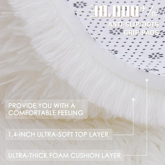 OLANLY 2x6 Machine Washable Runner Rugs for Hallway, Soft Fluffy Shaggy Bedside Rugs for Bedroom, Living Room, Indoor Floor Carpet for Kids Girls and Boys, Nursery Rooms, Home Decor Aesthetic, Ivory