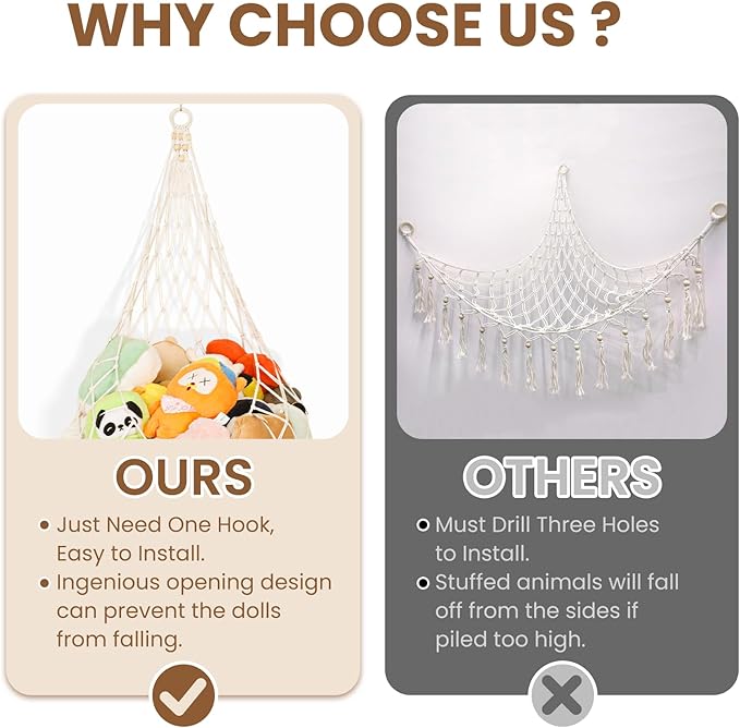 Upgrades Stuffed Animal Net Corner Stuffed Animal Storage Hammock for Kids' Wall Room Decor Hanging Toy Storage Plushie Net Organizer Holder Kids Baby Nursery Wall Bedroom Home Decor (2 Tier, XXL)