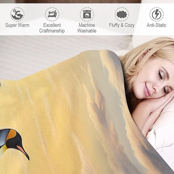 Penguin Blanket Antarctic Penguins Gifts for Girls Boys Woman Kids Penguin Lover Throw Blankets Soft Blanket Warm Fleece Flannel Plush Blankets for Bed Sofa Couch 60"x80"