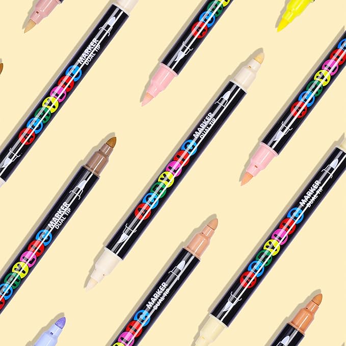 48 Skin Tone Colors Acrylic Paint Marker for Adult Dual Tip with Fine & Soft Brush Pens for Paper, Rock Painting, Wood Sign, Metal, Plastic, Drawing